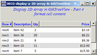 How to display a 2D array in GtkTreeView - Part 4 - format cell content?