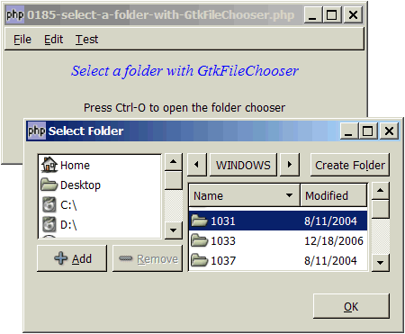 How to select a folder with GtkFileChooser?