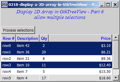 How to display a 2D array in GtkTreeView - Part 6 - allow multiple rows selection?