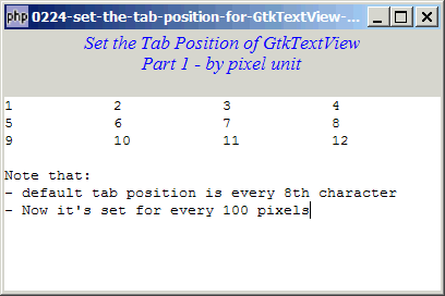 How to set the tab position for GtkTextView - Part 1 - in pixel unit?