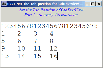 How to set the tab position for GtkTextView - Part 2 - at every 4th character?