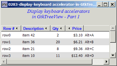 How to display keyboard accelerator in GtkTreeView with GtkCellRendererAccel - Part 1?