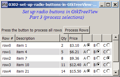 How to set up radio buttons in GtkTreeView using GtkCellRendererToggle - Part 3 - process selections?