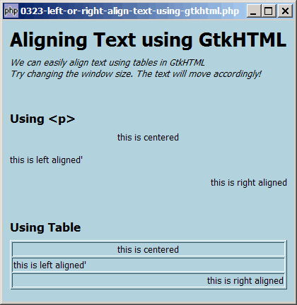 How to left or right align text using gtkhtml?