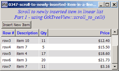 How to scroll to newly inserted item in a linear list using GtkTreeView - Part 1 - using GtkTreeView scroll_to_cell?