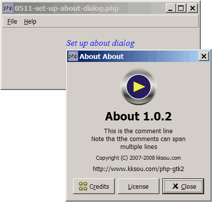 How to set up about dialog?