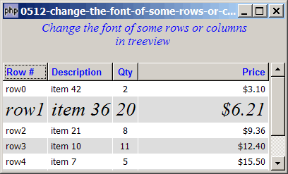 How to change the font of some rows or columns in treeview?