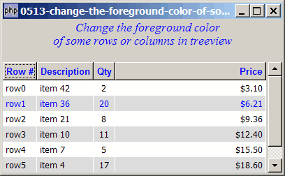 How to change the foreground color of some rows or columns in treeview?