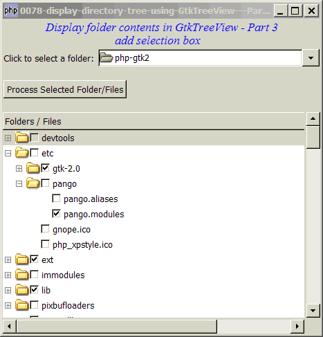 How to display directory tree using GtkTreeView - Part 3 - add selection box?