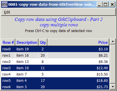 How to copy row data from GtkTreeView using GtkClipboard - Part 2 - copy multiple rows?