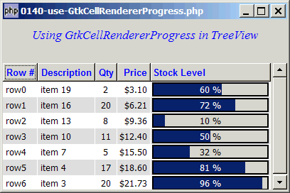 How to display progress bar in GtkTreeView using GtkCellRendererProgress?