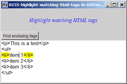 How to highlight matching html tags in GtkTextView?