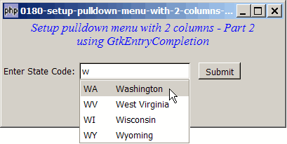 How to setup pulldown menu with 2 columns - Part 2 - using GtkEntryCompletion?