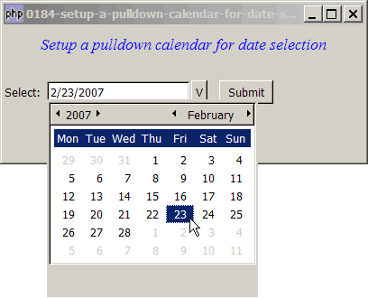 How to setup a pulldown calendar for date selection?