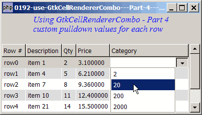 How to use GtkCellRendererCombo - Part 4 - custom pulldown values for each row?