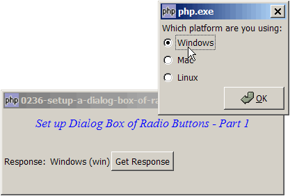 How to setup a dialog box of radio buttons - Part 1?