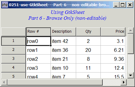 How to use GtkSheet - Part 6 - non editable browser mode?