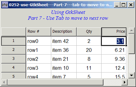 How to use GtkSheet - Part 7 - tab to move to next row?