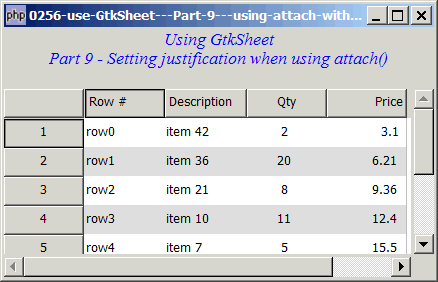 How to use GtkSheet - Part 9 - using attach with justification?