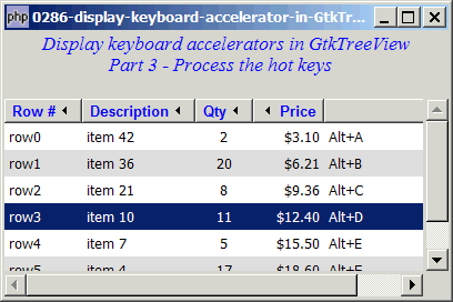 How to display keyboard accelerator in GtkTreeView with GtkCellRendererAccel - Part 3 - process the hot keys?