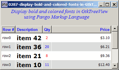 How to display bold and colored fonts in GtkTreeView using pango markup language?
