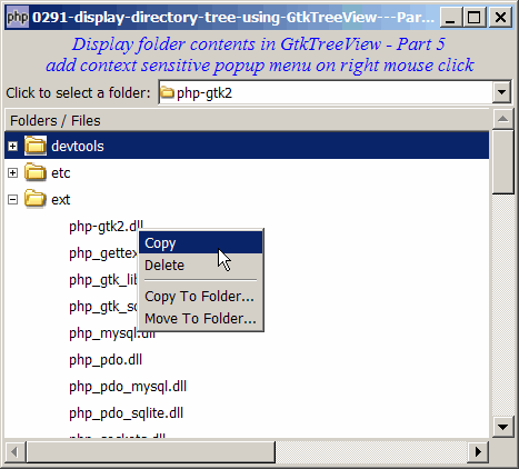 How to display directory tree using GtkTreeView - Part 5 - add context sensitive popup menu on right mouse click?