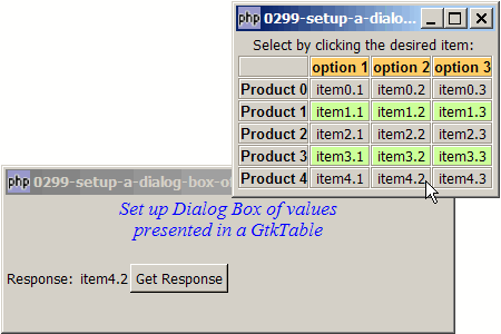 How to setup a dialog box of values presented in a table?