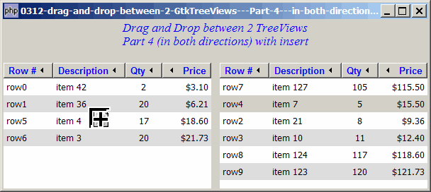 How to drag and drop between 2 GtkTreeViews - Part 4 - in both directions with insert?
