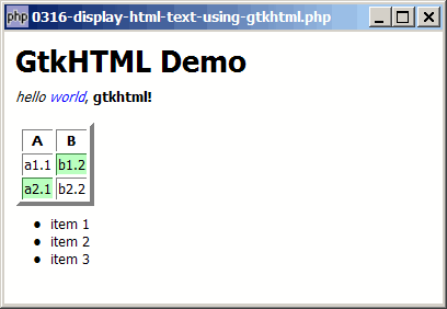 How to display html text using gtkhtml?