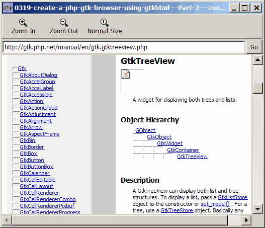 How to create a php gtk browser using gtkhtml - Part 3 - zoom in and out?