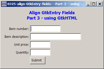 How to align GtkEntry fields - Part 3 - using gtkhtml?