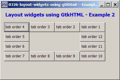 How to layout widgets using gtkhtml - Example 2?
