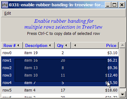 How to enable rubber banding in treeview for selecting multiple rows by dragging the mouse?