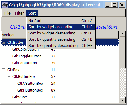 How to display a tree structure using GtkTreeStore with GtkTreeModelSort on top of GtkTreeModelFilter?