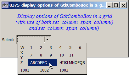 How to display options of GtkComboBox in a grid with use of set_column_span_column and set_row_span_column?