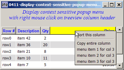 How to display context sensitive popup menu with right mouse click on treeview column header?
