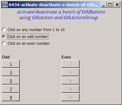 How to activate deactivate a bunch of GtkButtons using GtkAction and GtkActionGroup?