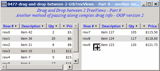 How to drag and drop between 2 GtkTreeViews - Part 9 - another method of passing along complex drag info - OOP ver 2?