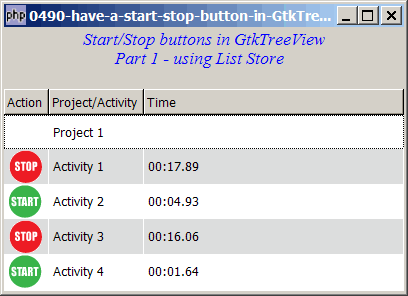 How to have a start stop button in GtkTreeView - Part 1 - using liststore?