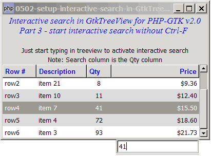 How to setup interactive search in GtkTreeView for PHP GTK v2.0 - Part 3 - start on any keypress?